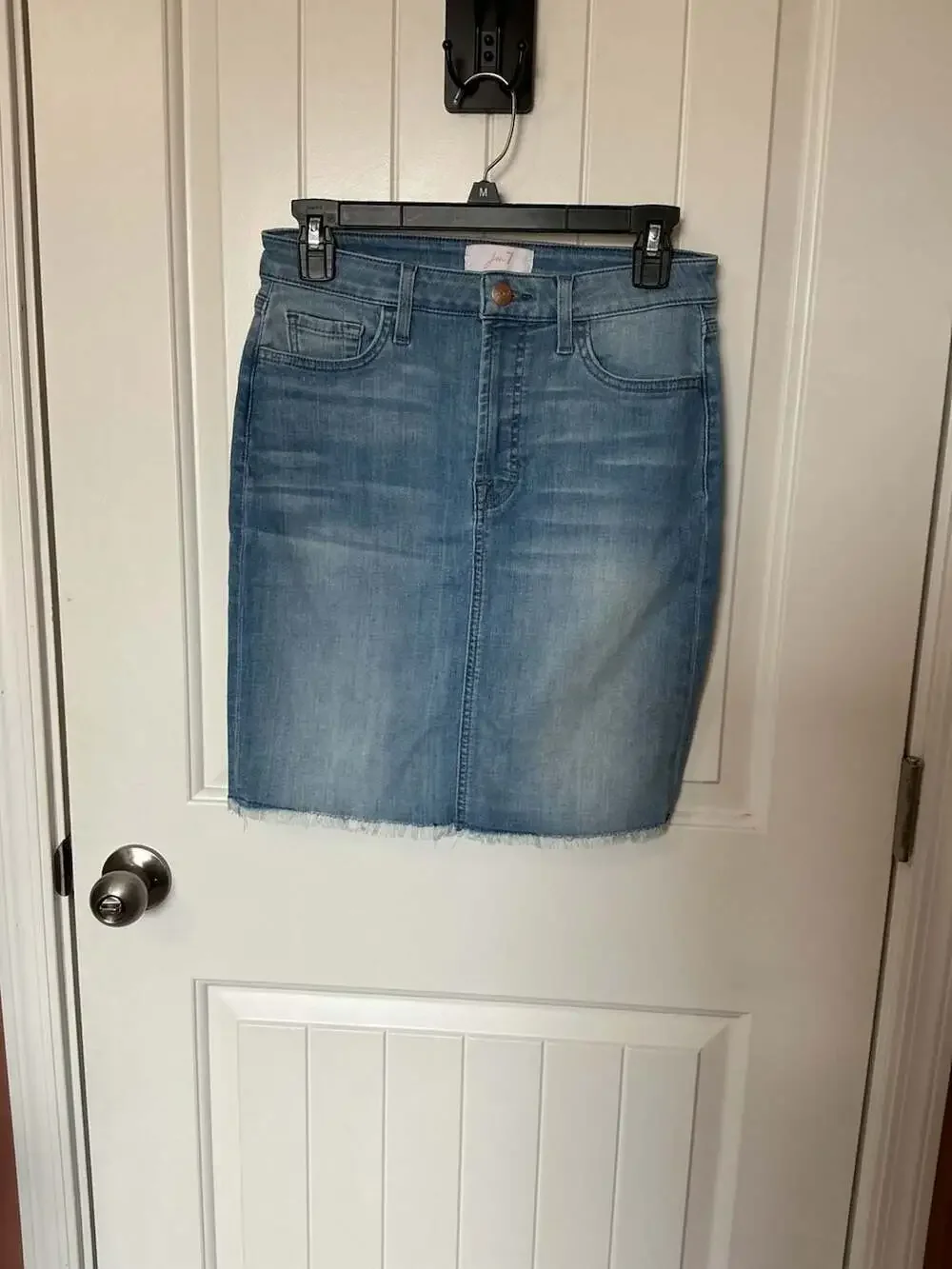 Jen7 for all mankind Medium Wash Denim Pencil Skirt with Raw Hem W28